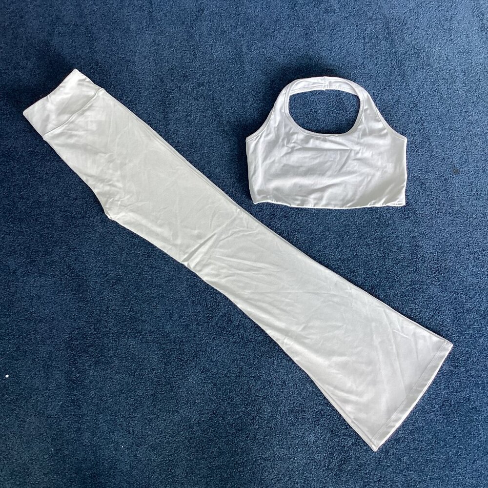 White Women's Crop Tank and Flare Leggings Set